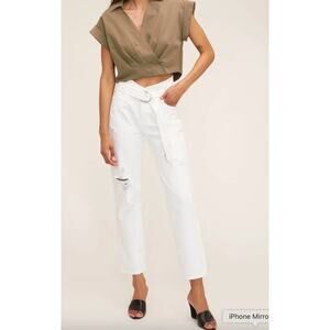 Marissa Webb Jeans Women 26 Travis Distressed Straight Leg Belted High Rise Pant